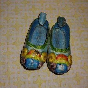 Vintage Asian Enamel Brass Shoe Ashtray Pair